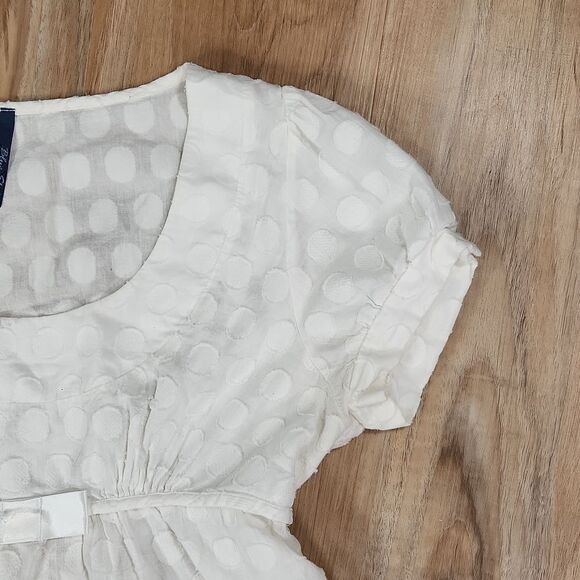 🐞Blue Sketch White Polka Dot Print Top Large - Picture 6 of 16